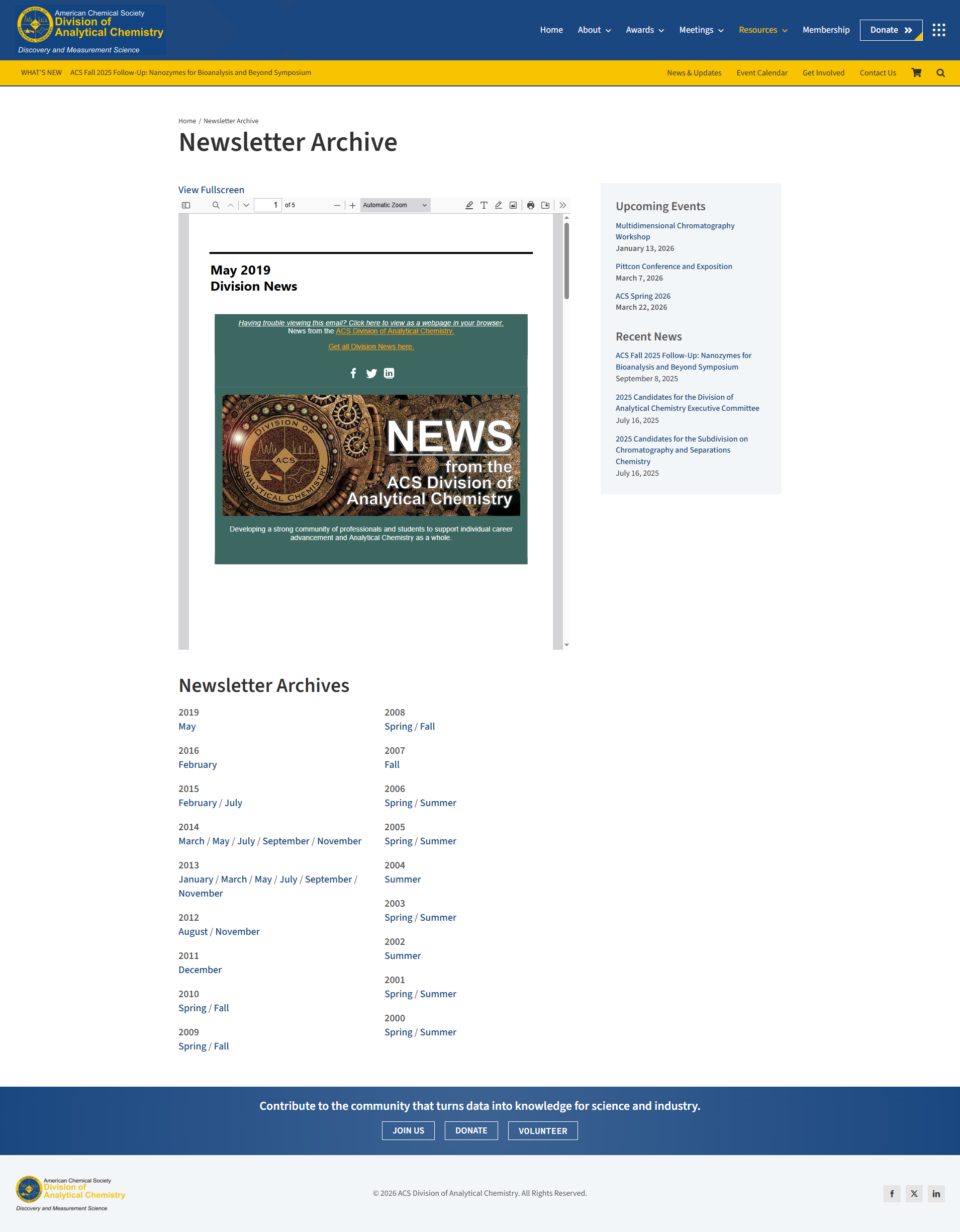 ACS Analytical Newsletter Archive